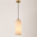 Elegant marble and copper pendant lamp for stylish lighting.