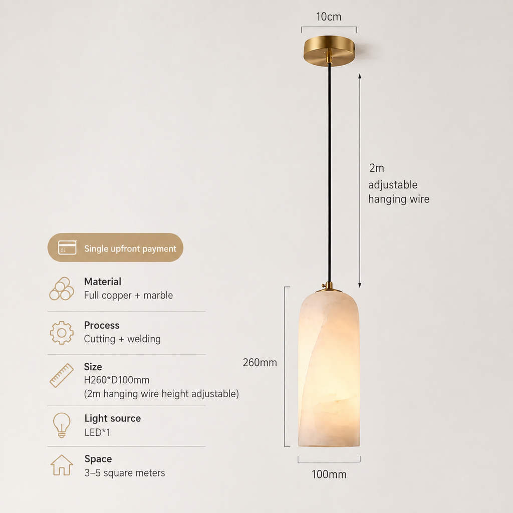 Elegant marble and copper pendant lamp for stylish lighting. 6