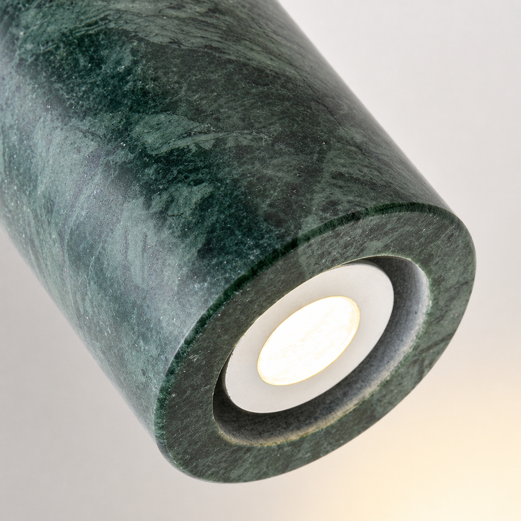 Elegant marble pendant light with natural stone and gold accents. 4