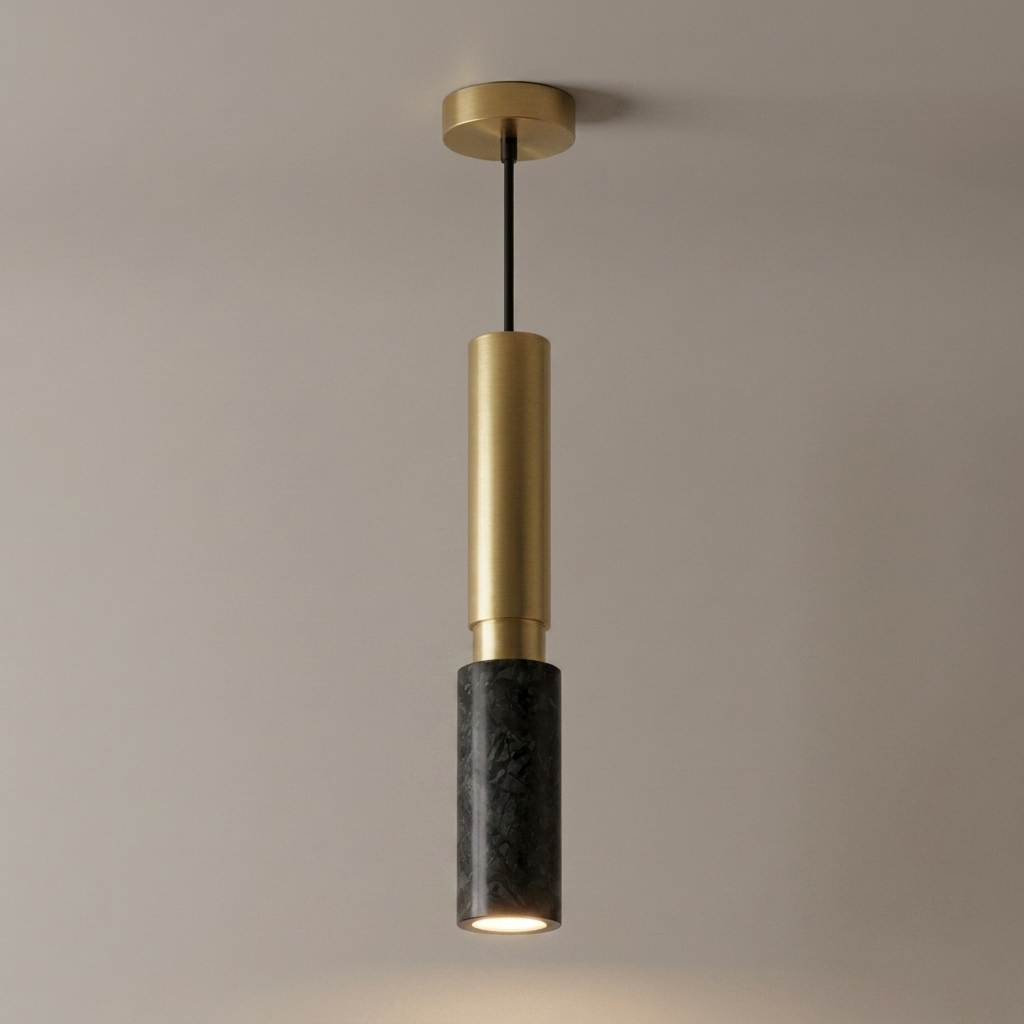 Elegant marble pendant light with natural stone and gold accents. 5