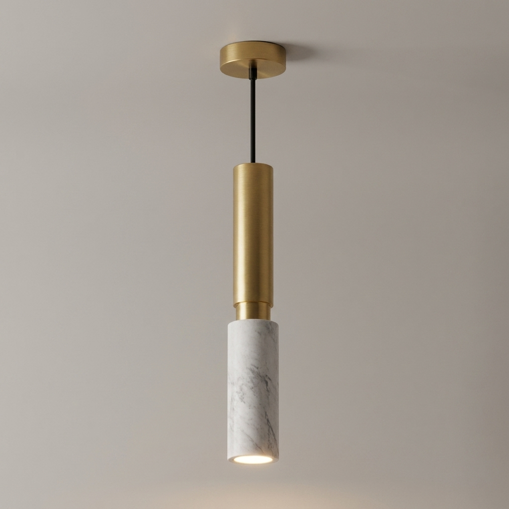Elegant marble pendant light with natural stone and gold accents. 7
