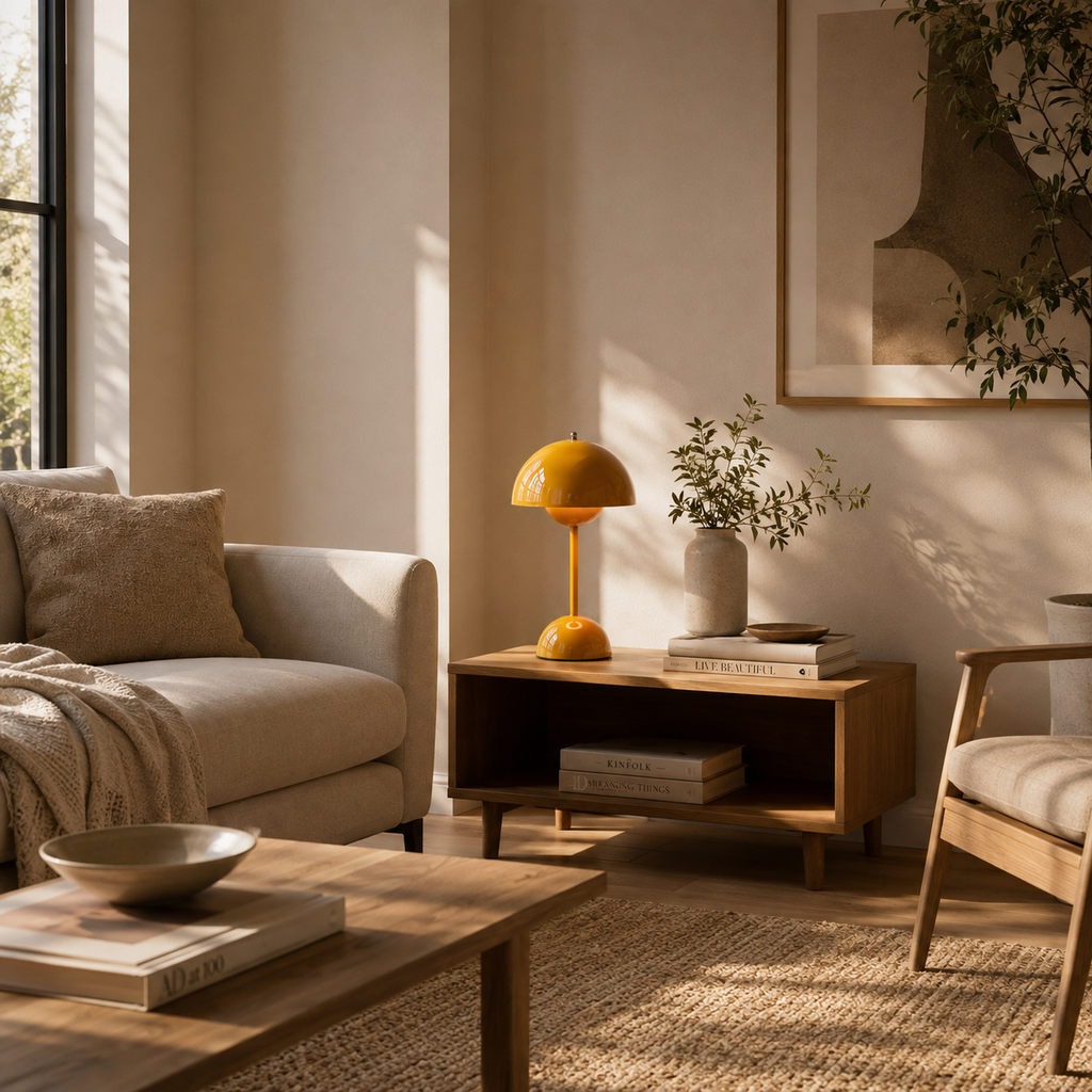 Stylish cordless table lamp with a rounded bud-like dome and touch control. 2