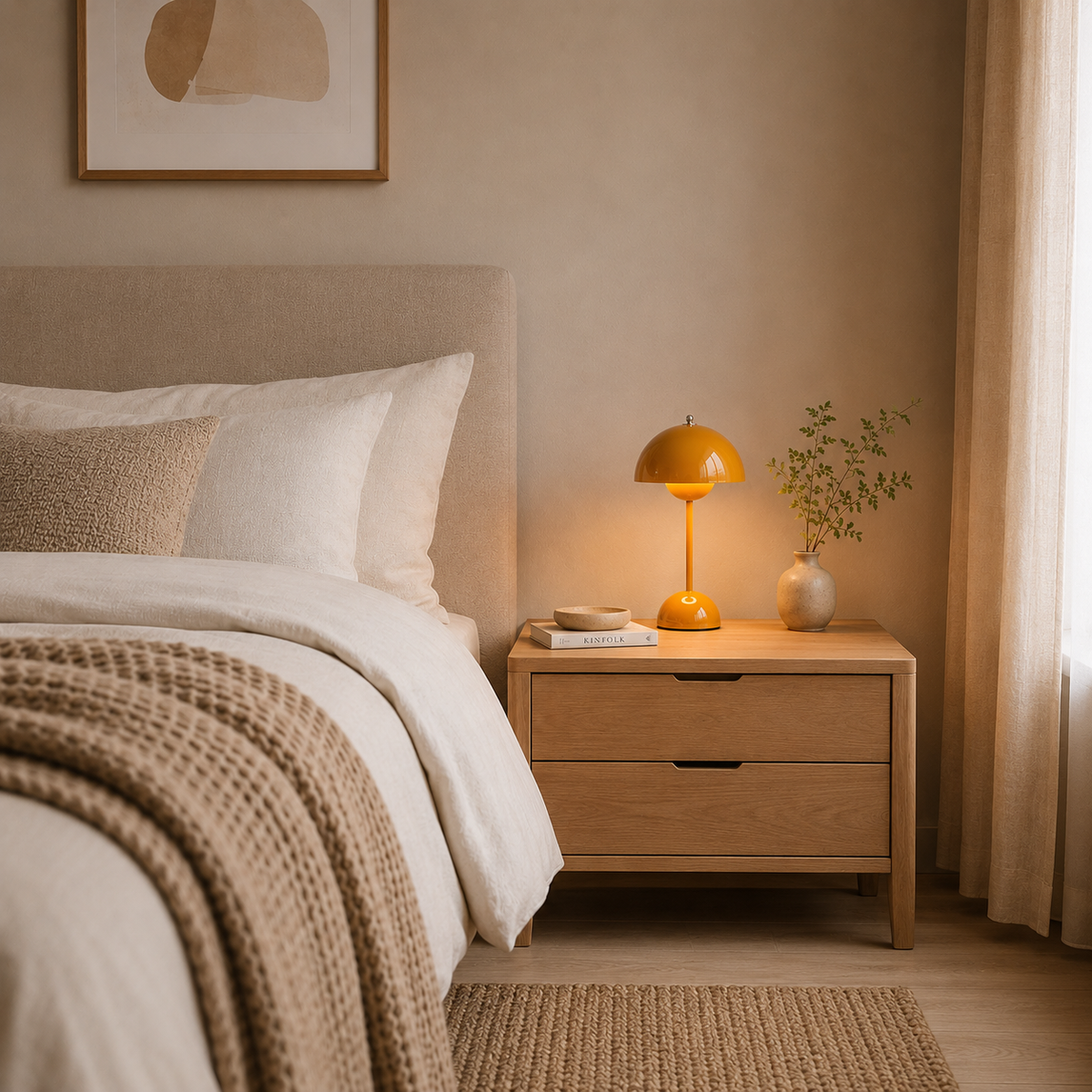 Stylish cordless table lamp with a rounded bud-like dome and touch control. 3