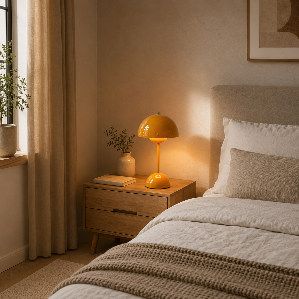 Stylish cordless table lamp with a rounded bud-like dome and touch control. 4
