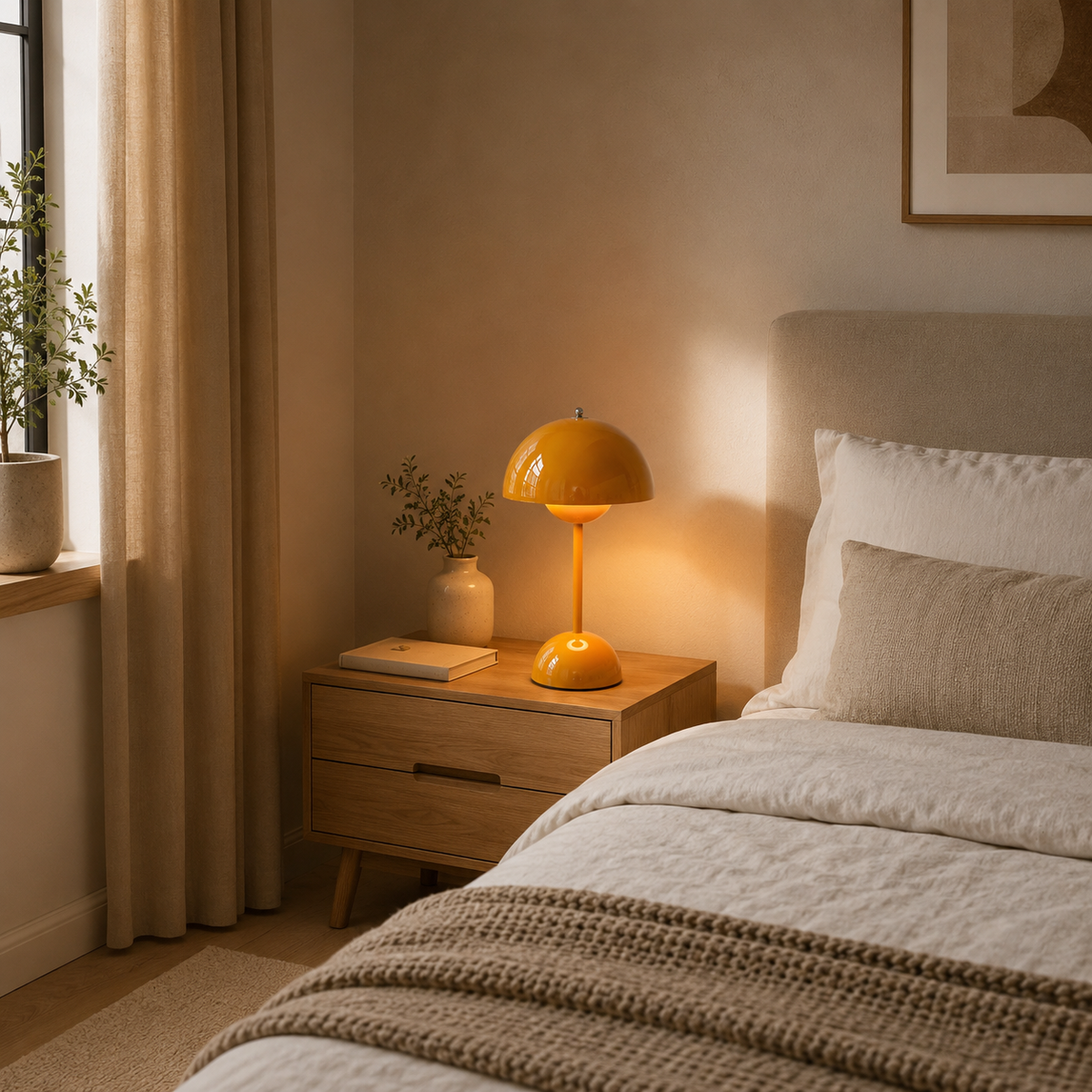 Stylish cordless table lamp with a rounded bud-like dome and touch control. 4
