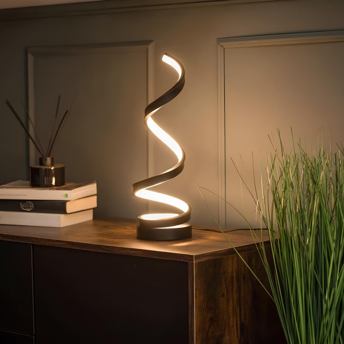Modern spiral table lamp with dimmable LED lighting and three color temperature options 2