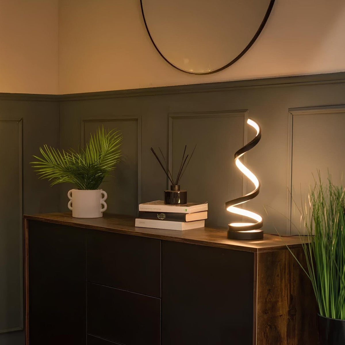 Modern spiral table lamp with dimmable LED lighting and three color temperature options 4