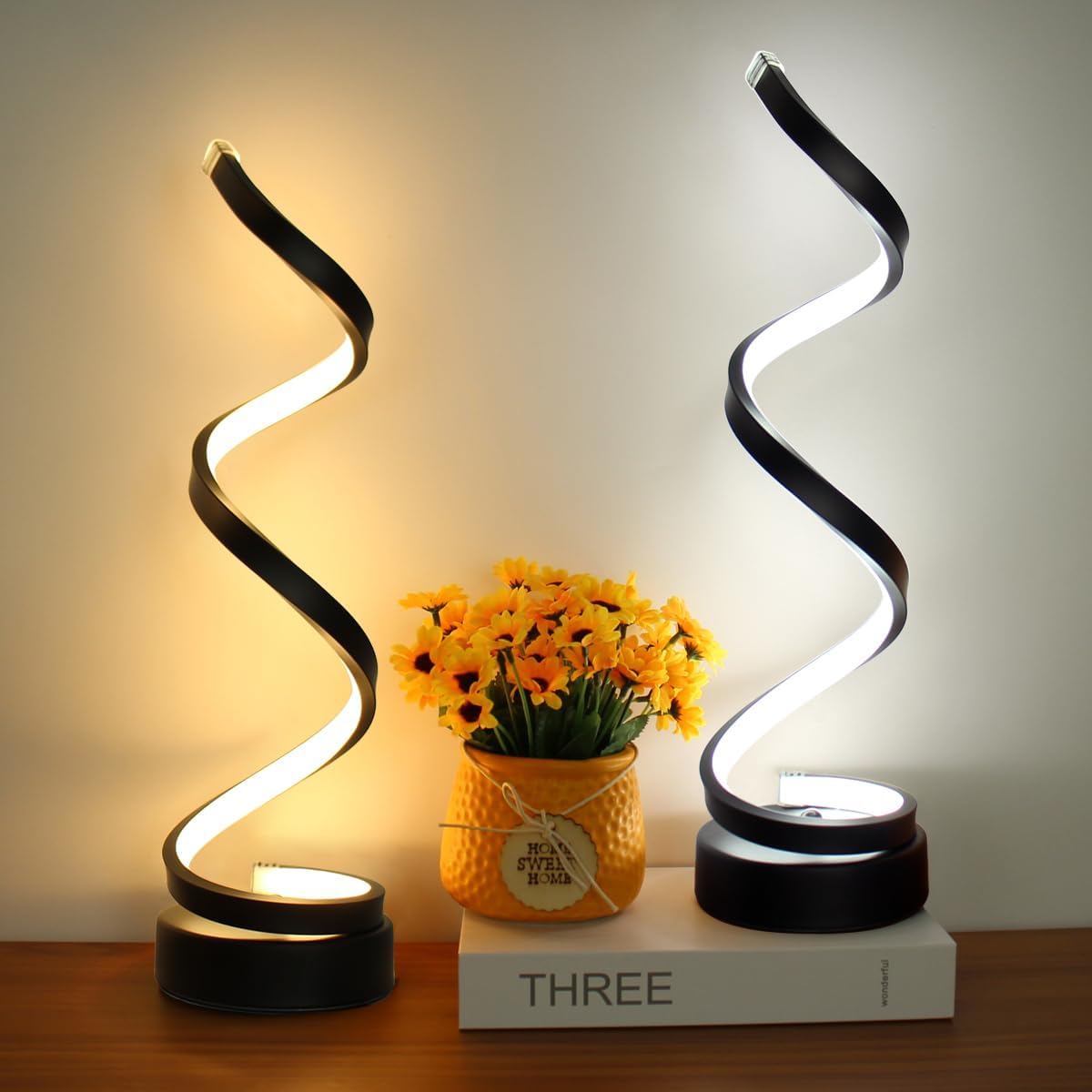 Modern spiral table lamp with dimmable LED lighting and three color temperature options 6