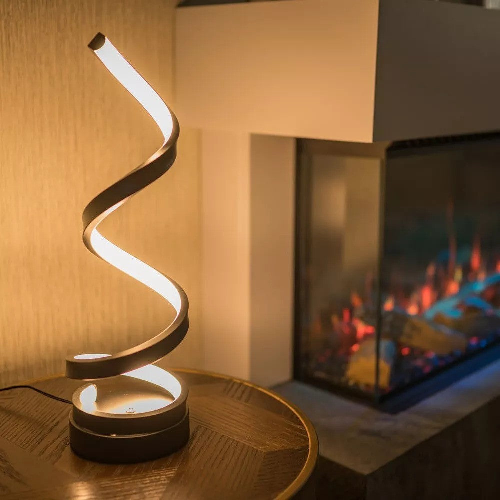 Modern spiral table lamp with dimmable LED lighting and three color temperature options 8