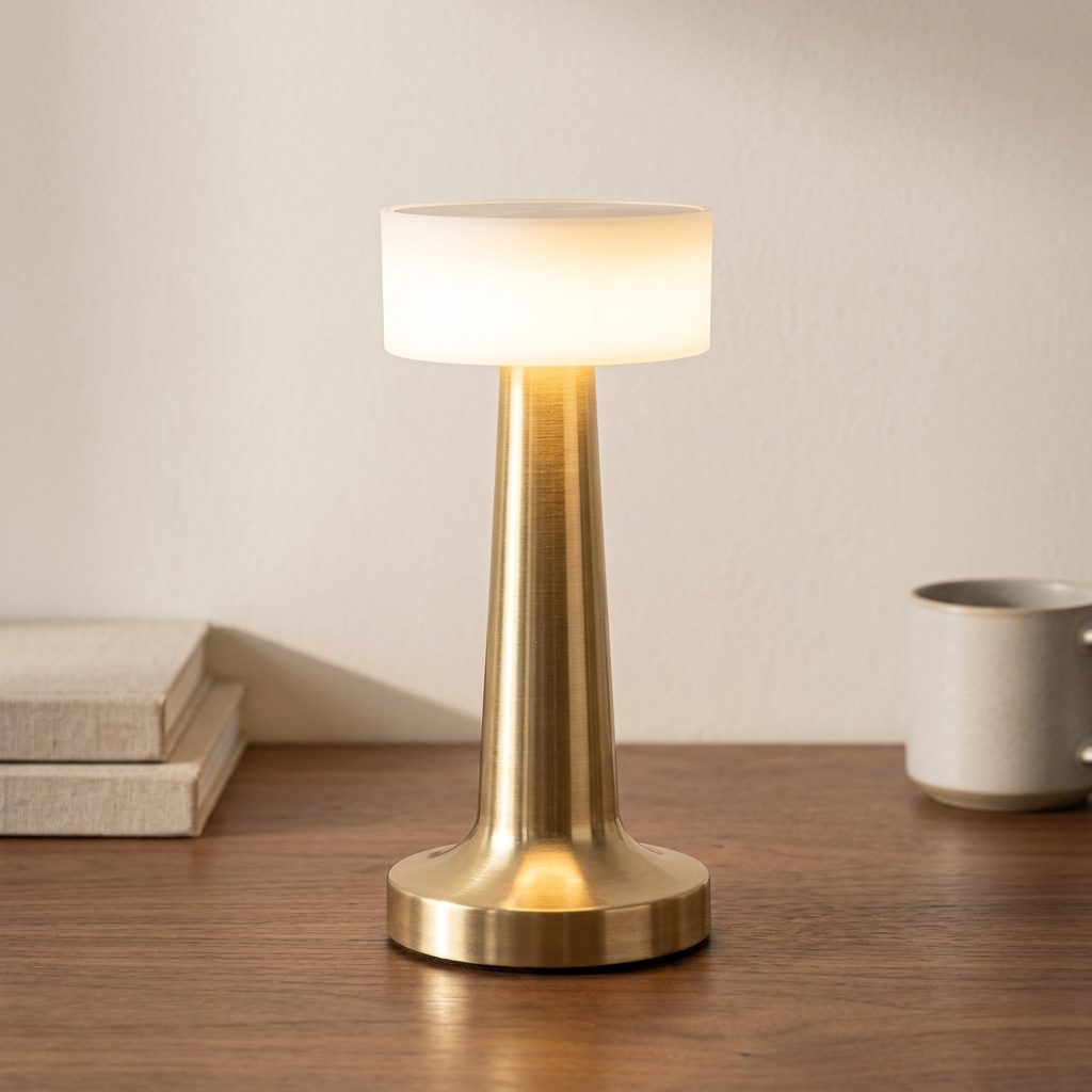 Compact table lamp with touch control and warm light. 5