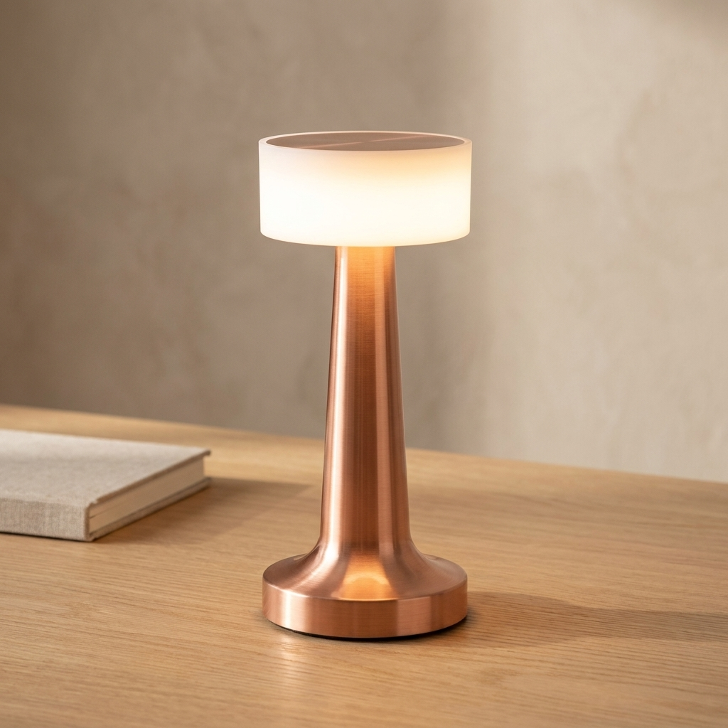Compact table lamp with touch control and warm light. 6