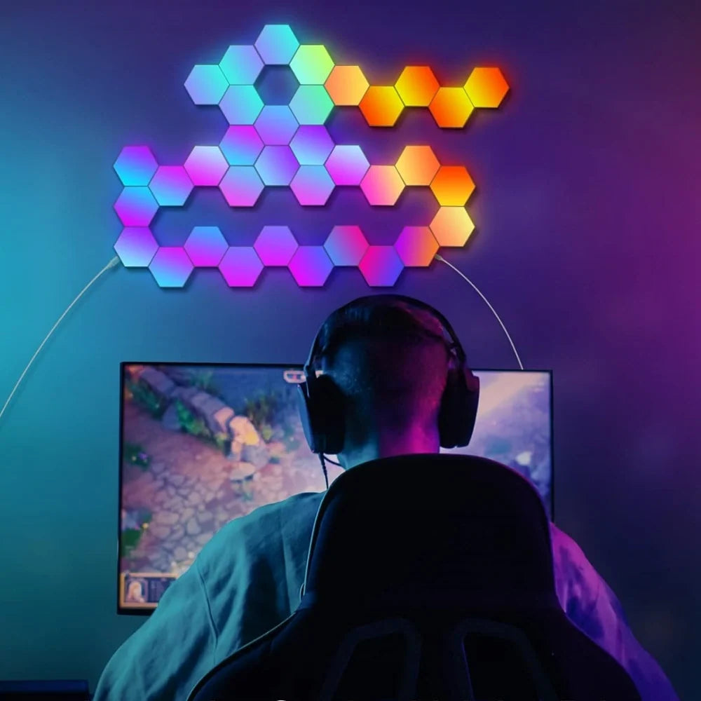 Music-synced hexagon LED wall panels with 16 million colors and app control