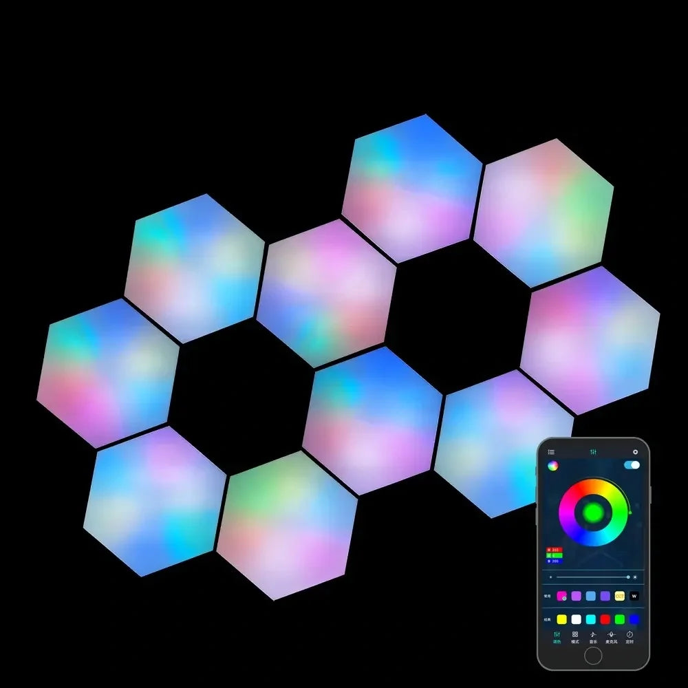 Music-synced hexagon LED wall panels with 16 million colors and app control 10