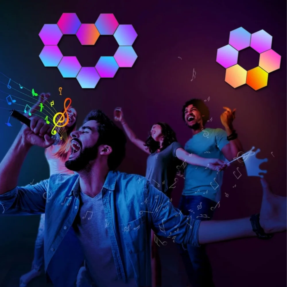 Music-synced hexagon LED wall panels with 16 million colors and app control 6