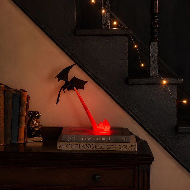 Mythical dragon night light with fire-breathing illusion effect and glowing flames 10