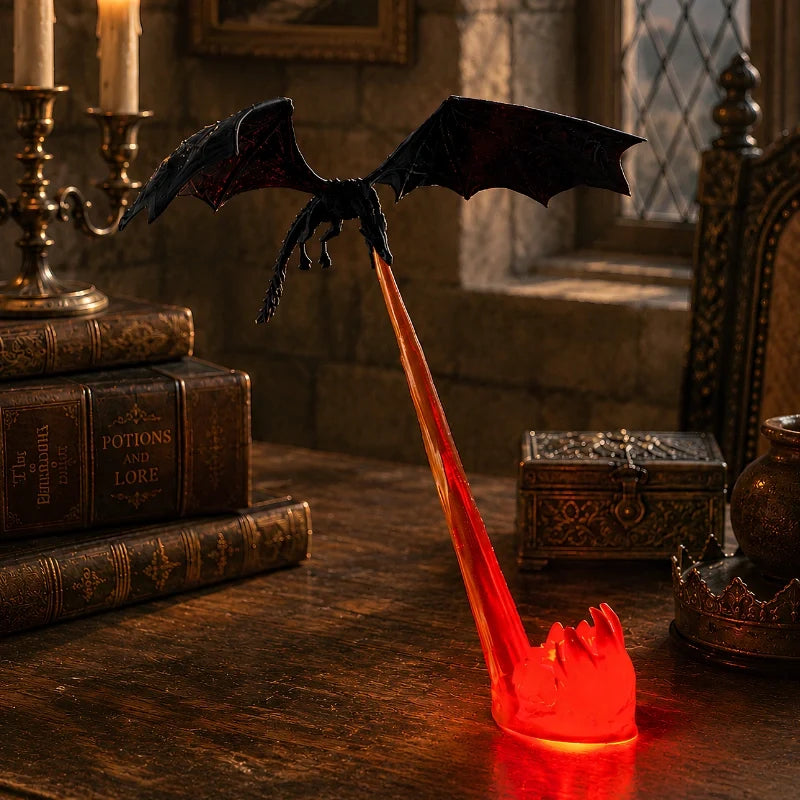 Mythical dragon night light with fire-breathing illusion effect and glowing flames 3
