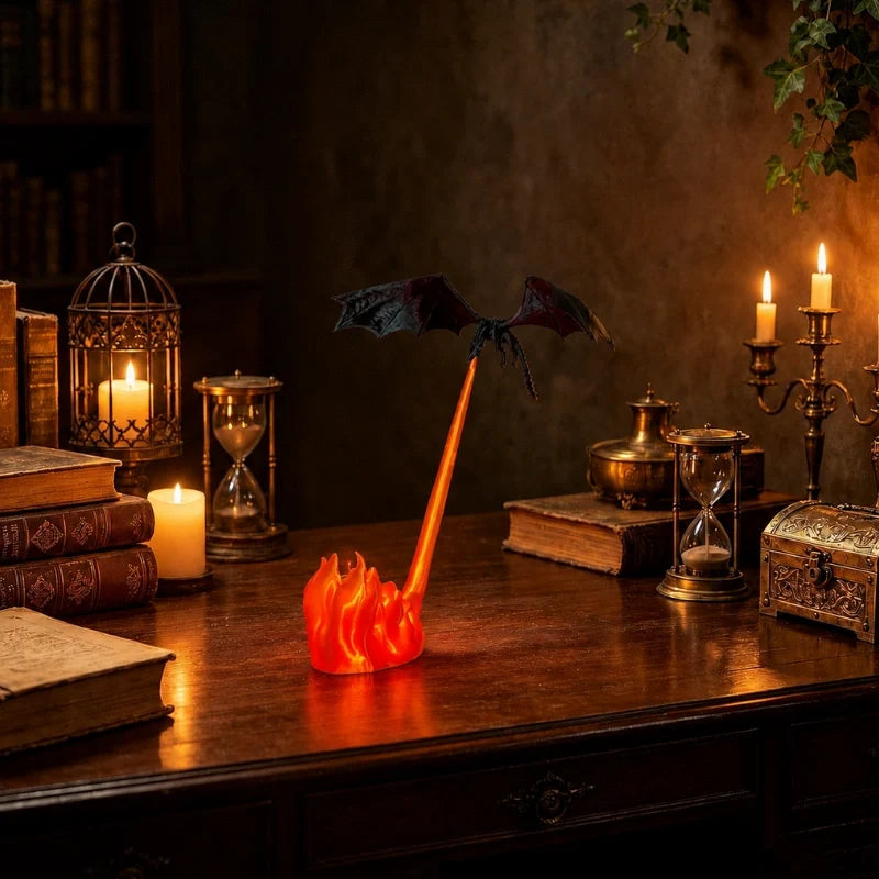 Mythical dragon night light with fire-breathing illusion effect and glowing flames 4