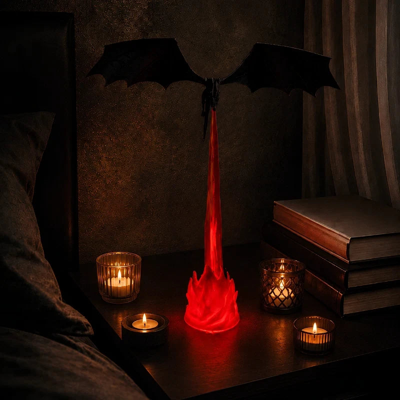 Mythical dragon night light with fire-breathing illusion effect and glowing flames 6