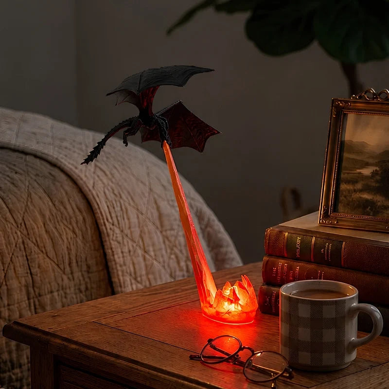 Mythical dragon night light with fire-breathing illusion effect and glowing flames 9