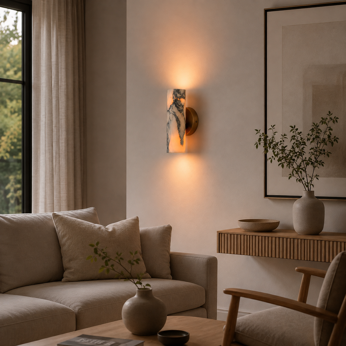 Elegant natural marble wall sconce with Baccarat crystal. 2