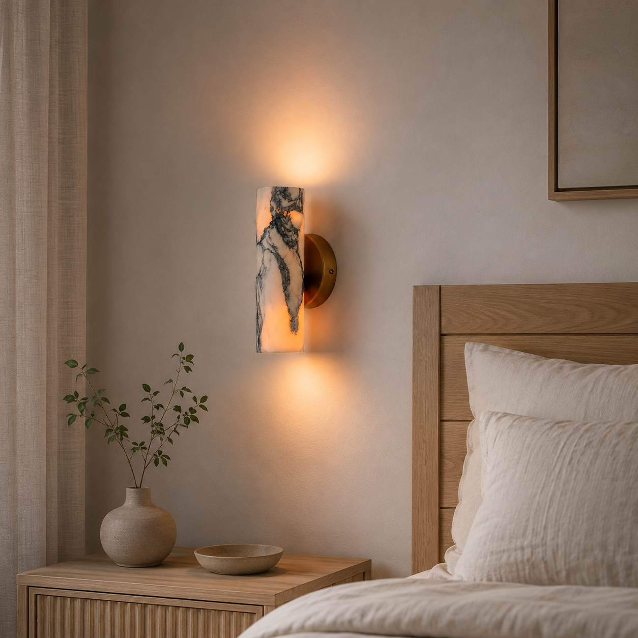Elegant natural marble wall sconce with Baccarat crystal. 3