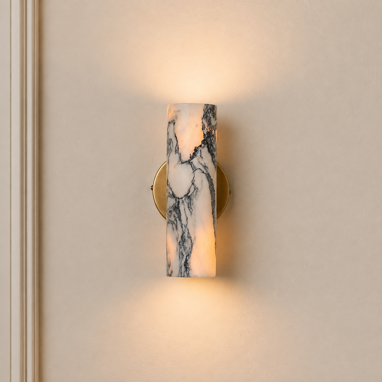 Elegant natural marble wall sconce with Baccarat crystal. 5
