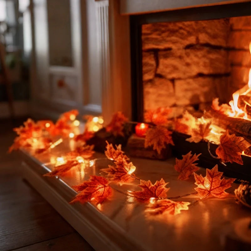 Botanical garland light string with warm white glow and natural foliage design 21
