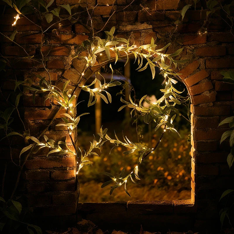 Botanical garland light string with warm white glow and natural foliage design 23