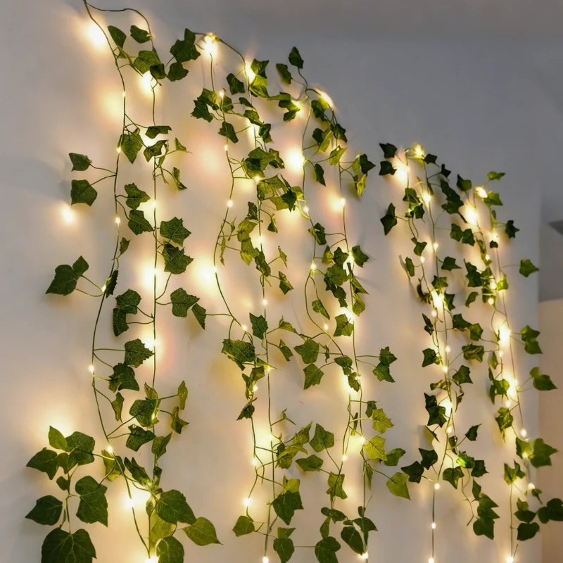 Botanical garland light string with warm white glow and natural foliage design 6