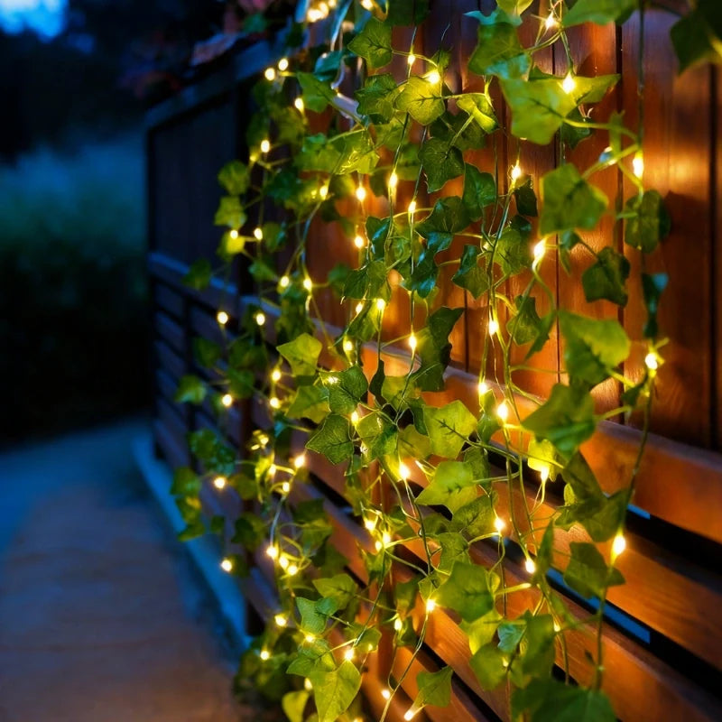 Botanical garland light string with warm white glow and natural foliage design 9
