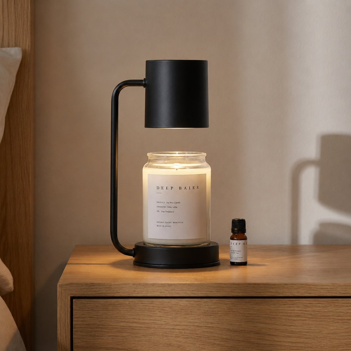 Nordic Candlewick Bedside Lamp with soft amber glow