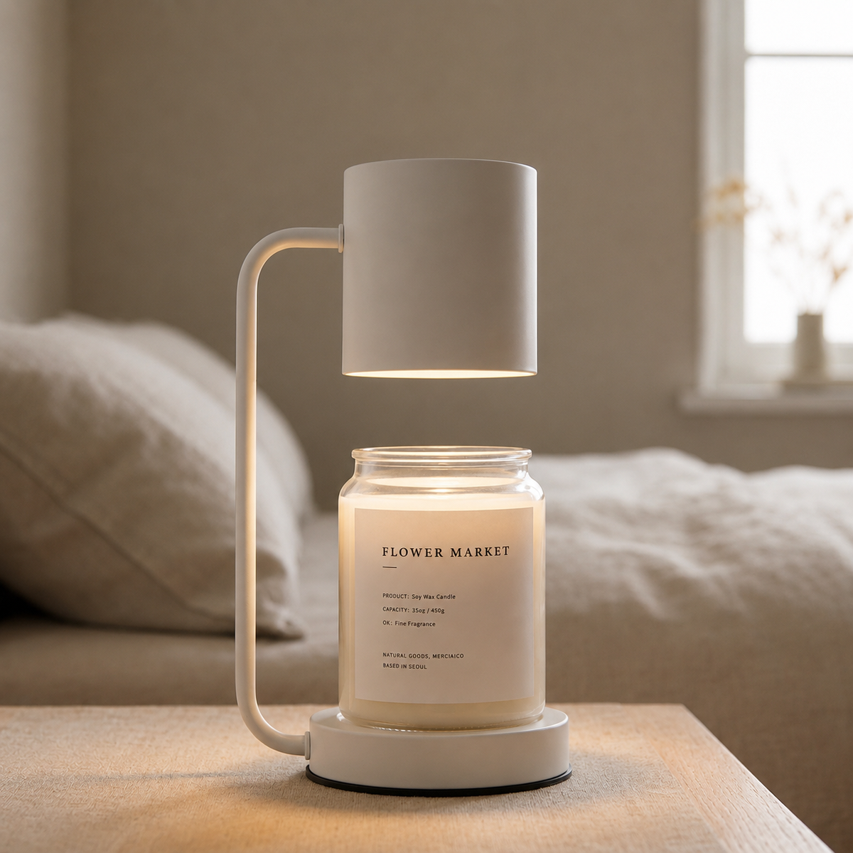 Nordic Candlewick Bedside Lamp with soft amber glow 2