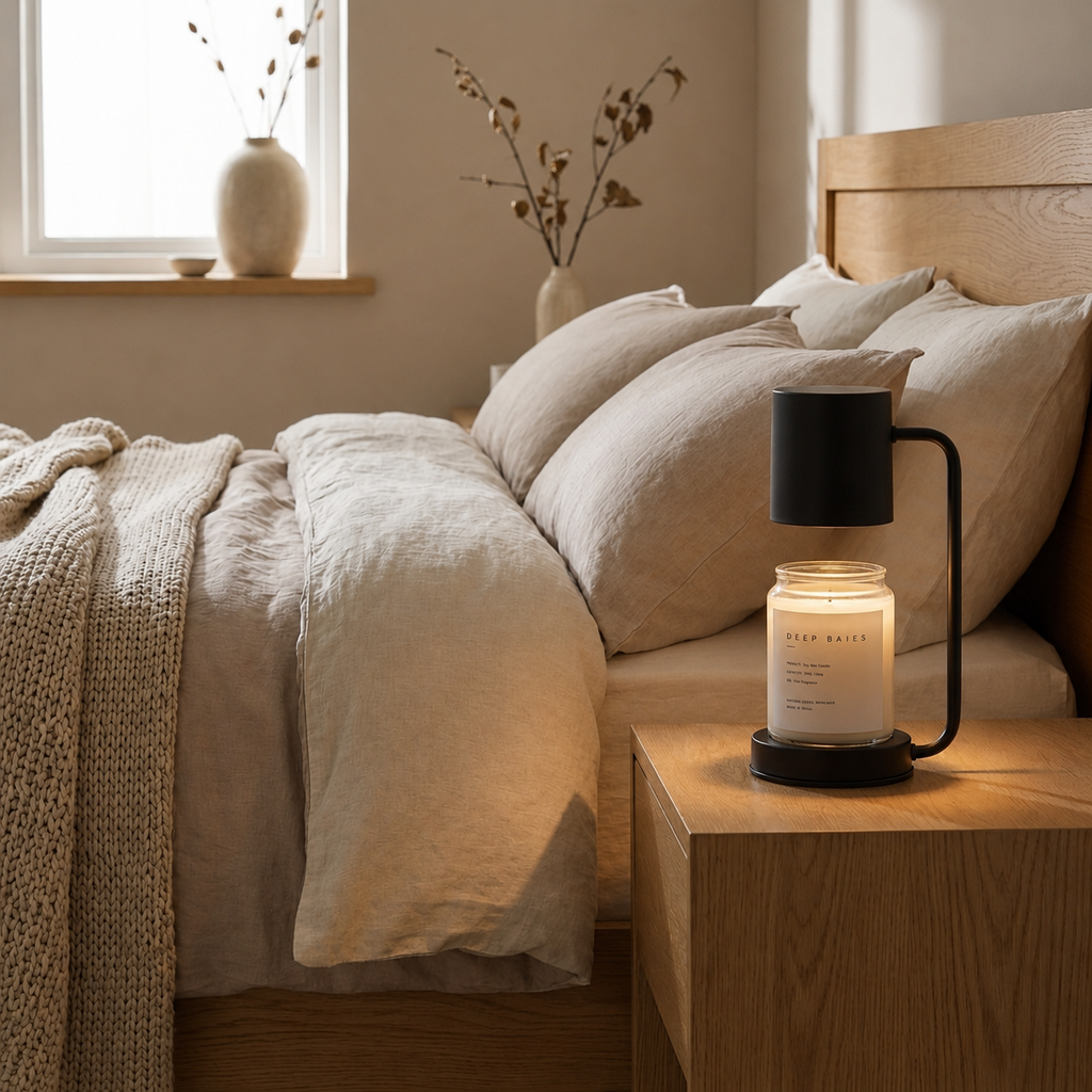 Nordic Candlewick Bedside Lamp with soft amber glow 3