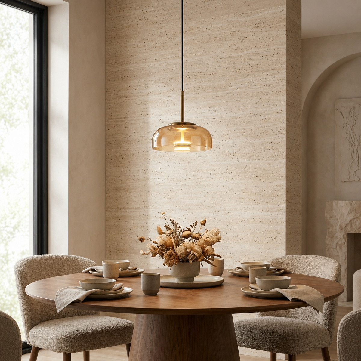 Elegant Nordic glass pendant light with a warm glow. 2
