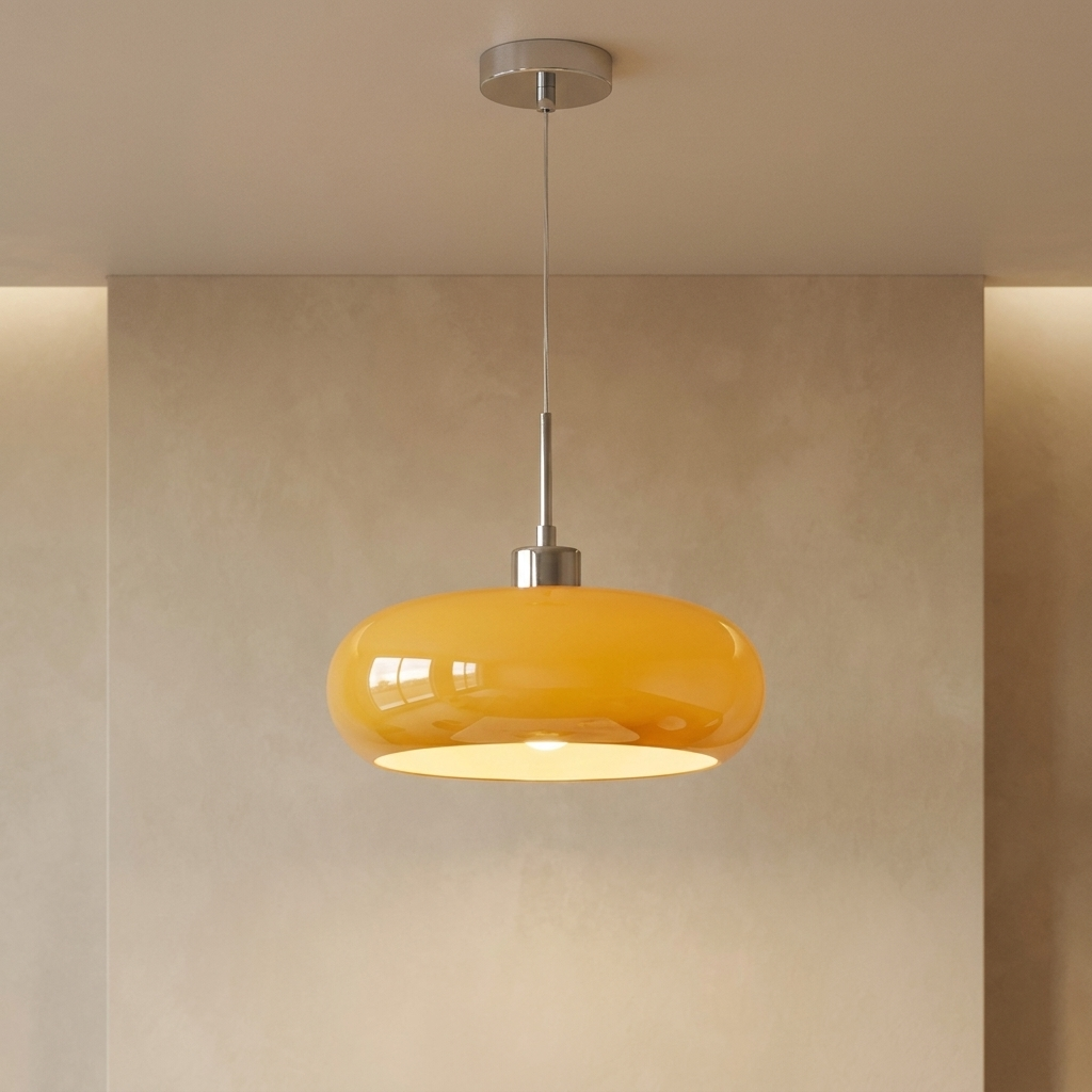 Elegant pebble pendant lamp casting warm light. 2