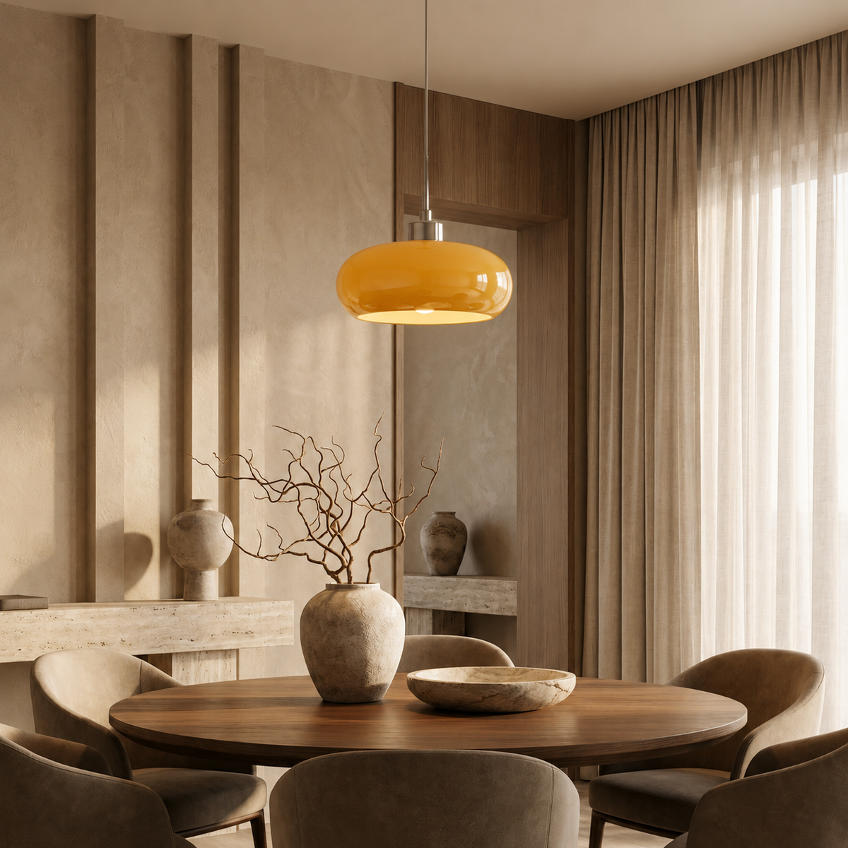 Elegant pebble pendant lamp casting warm light. 3