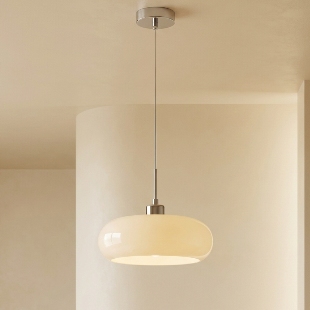 Elegant pebble pendant lamp casting warm light. 5