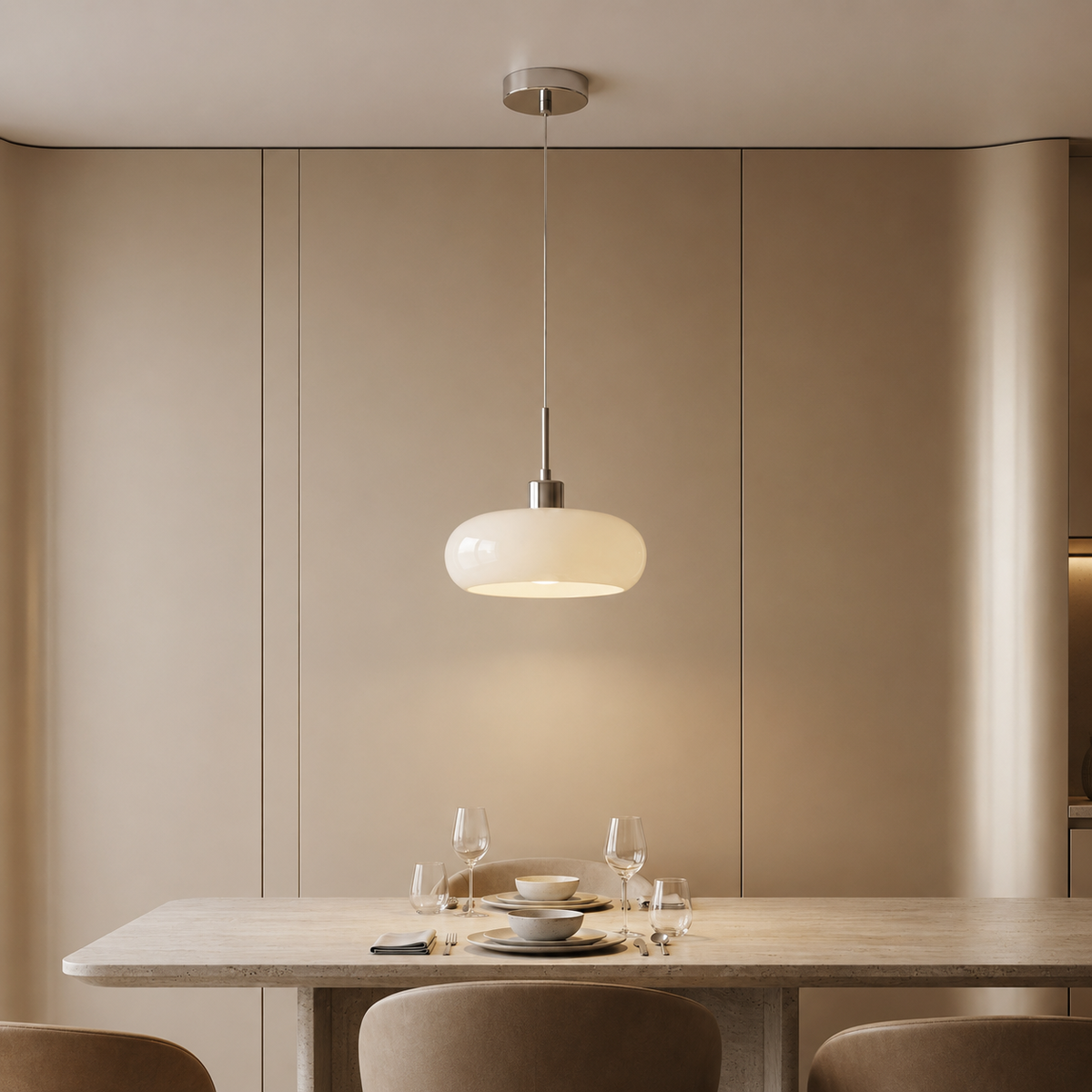 Elegant pebble pendant lamp casting warm light. 6