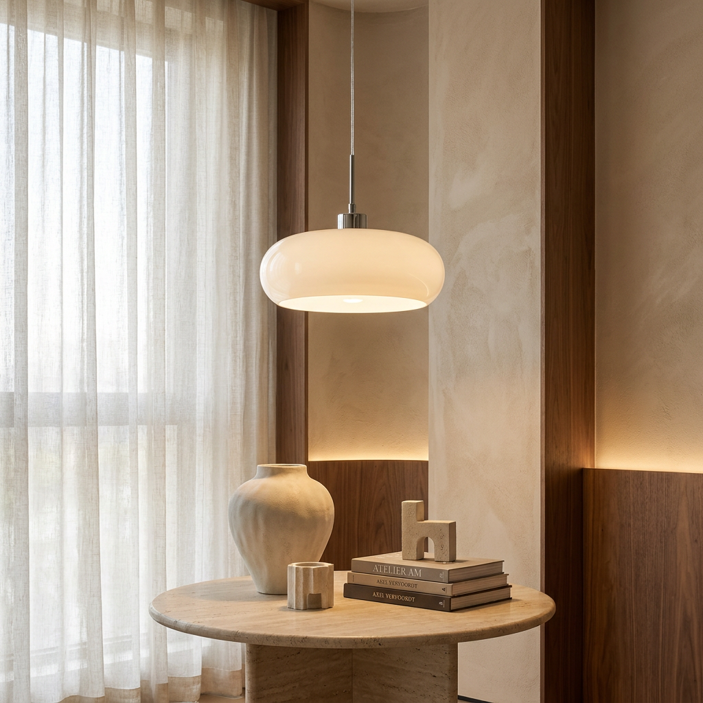 Elegant pebble pendant lamp casting warm light. 7