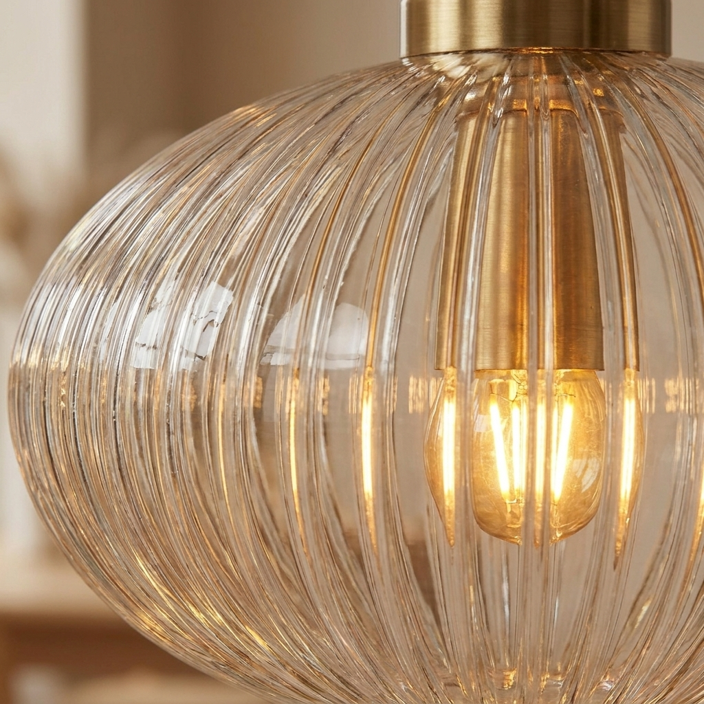 Sculptural ribbed glass pendant light for decorative use. 2