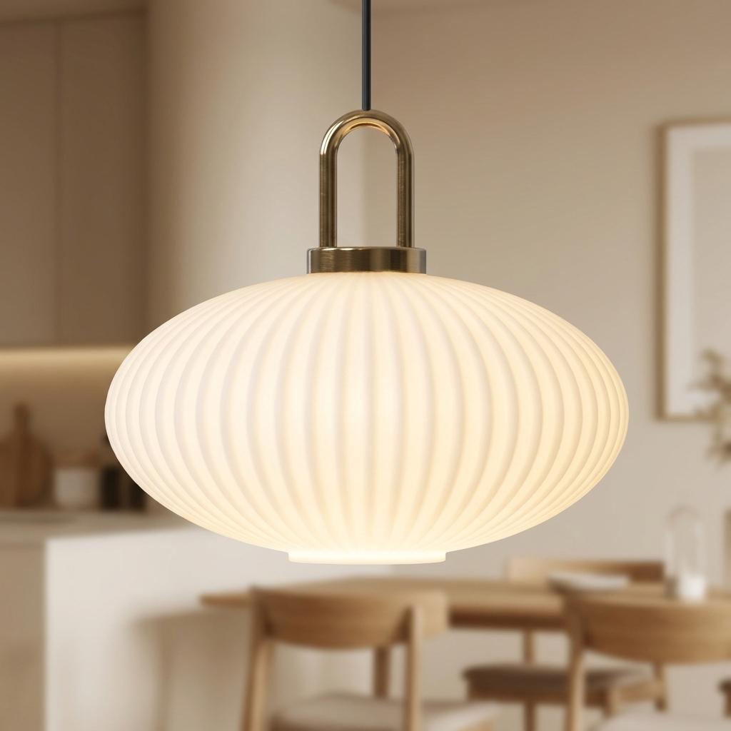 Sculptural ribbed glass pendant light for decorative use. 4
