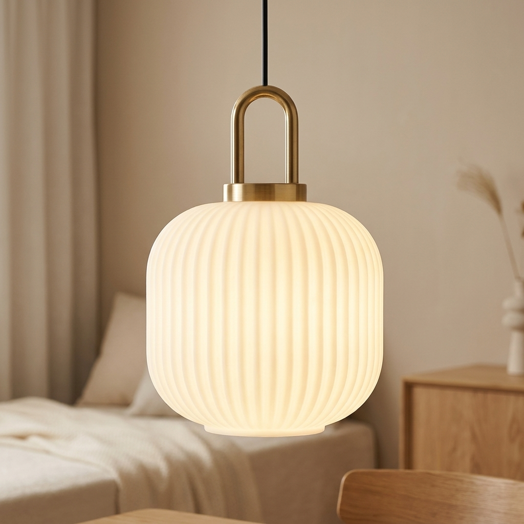 Sculptural ribbed glass pendant light for decorative use. 7
