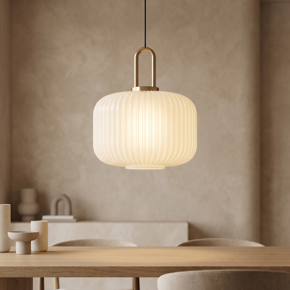 Sculptural ribbed glass pendant light for decorative use. 9