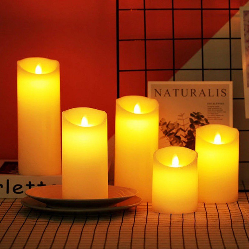 Realistic LED flameless block candles with flickering lights in multiple styles and sizes 13