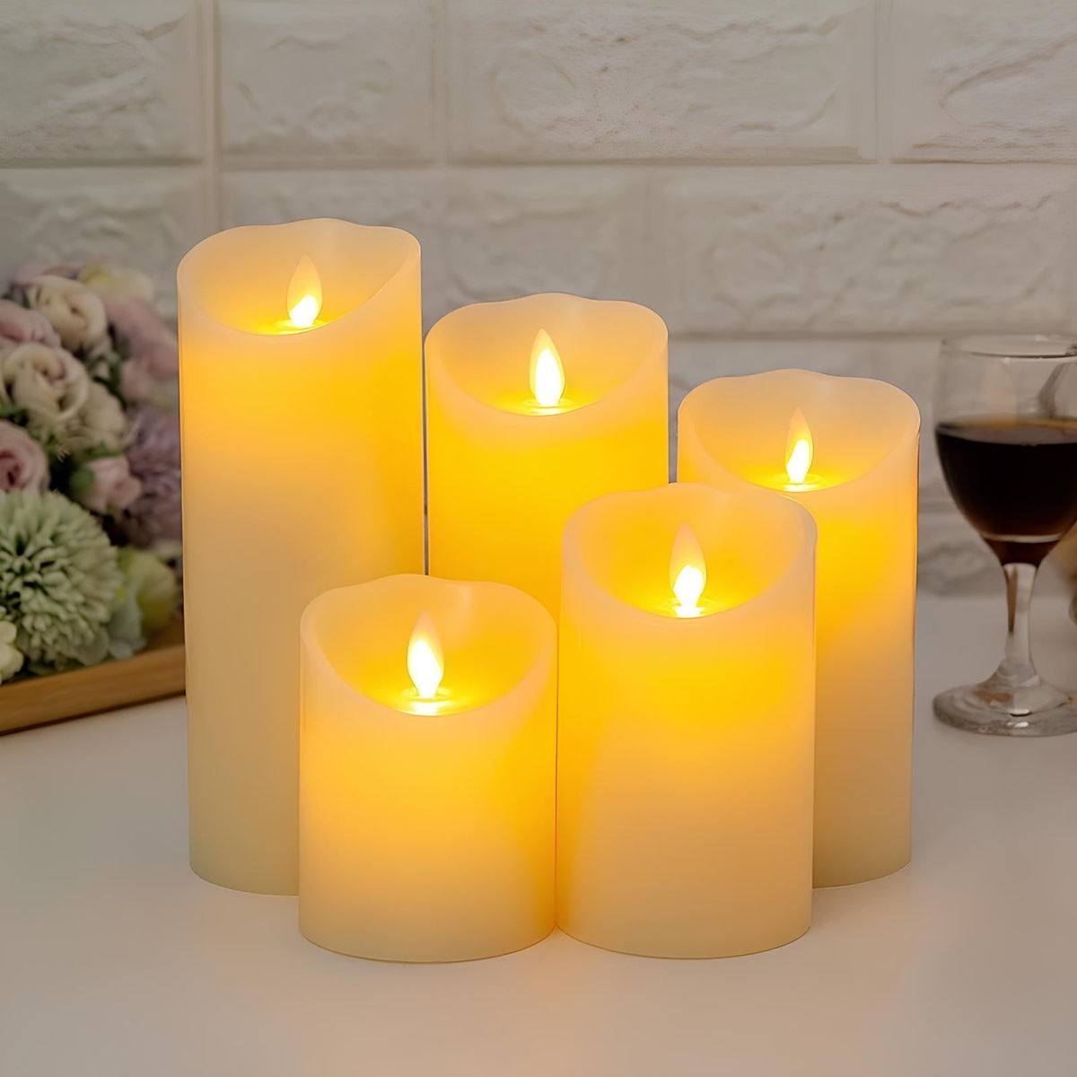 Realistic LED flameless block candles with flickering lights in multiple styles and sizes 14