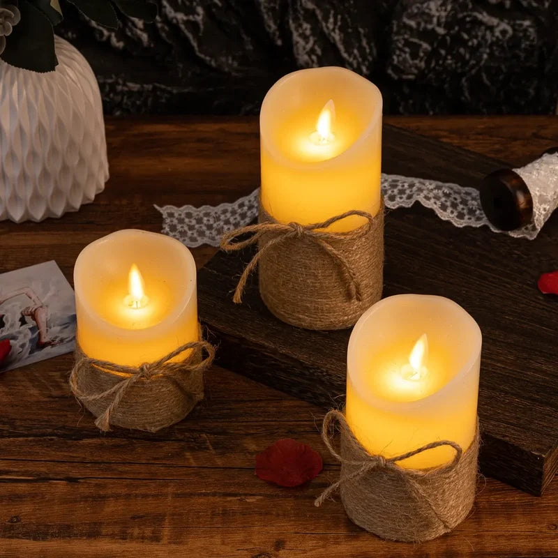 Realistic LED flameless block candles with flickering lights in multiple styles and sizes 15