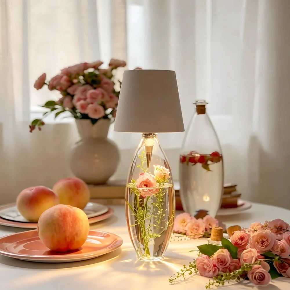 Rechargeable cordless bottle lamp with adjustable LED lighting and dimmable brightness control 12