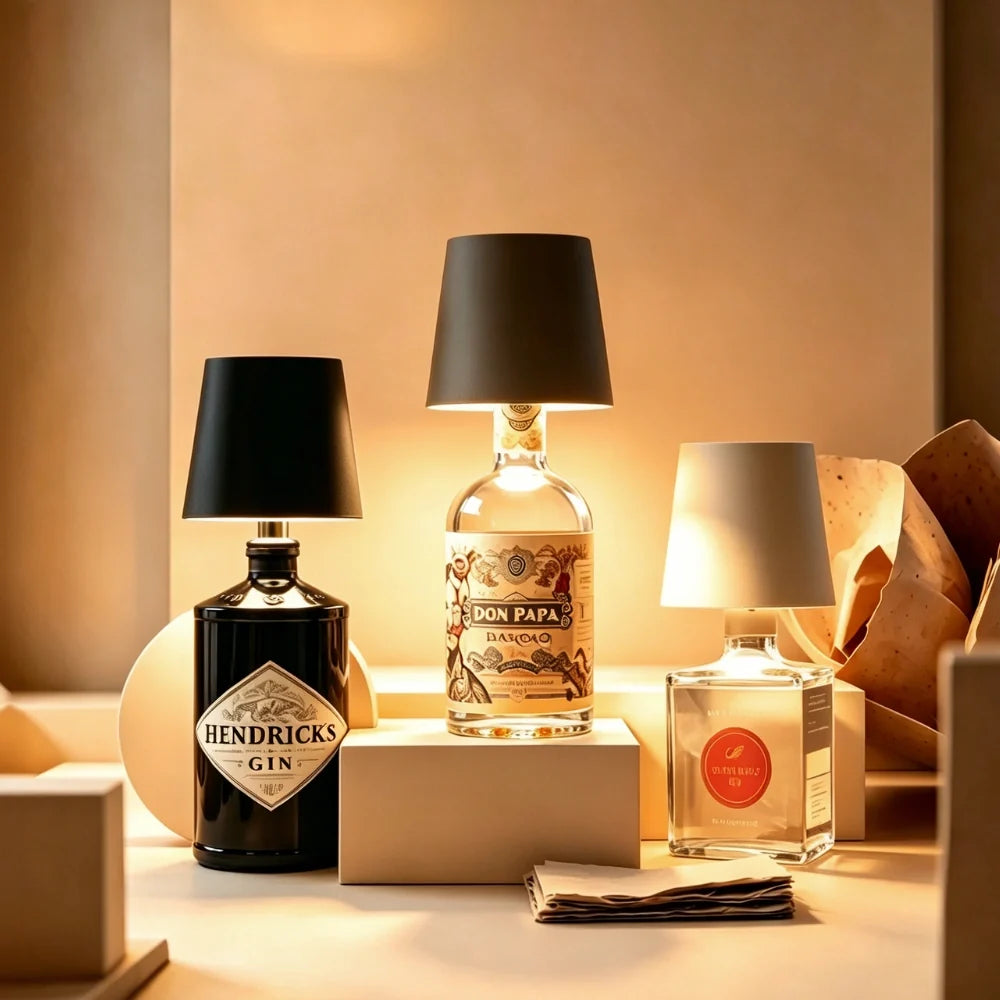 Rechargeable cordless bottle lamp with adjustable LED lighting and dimmable brightness control 2