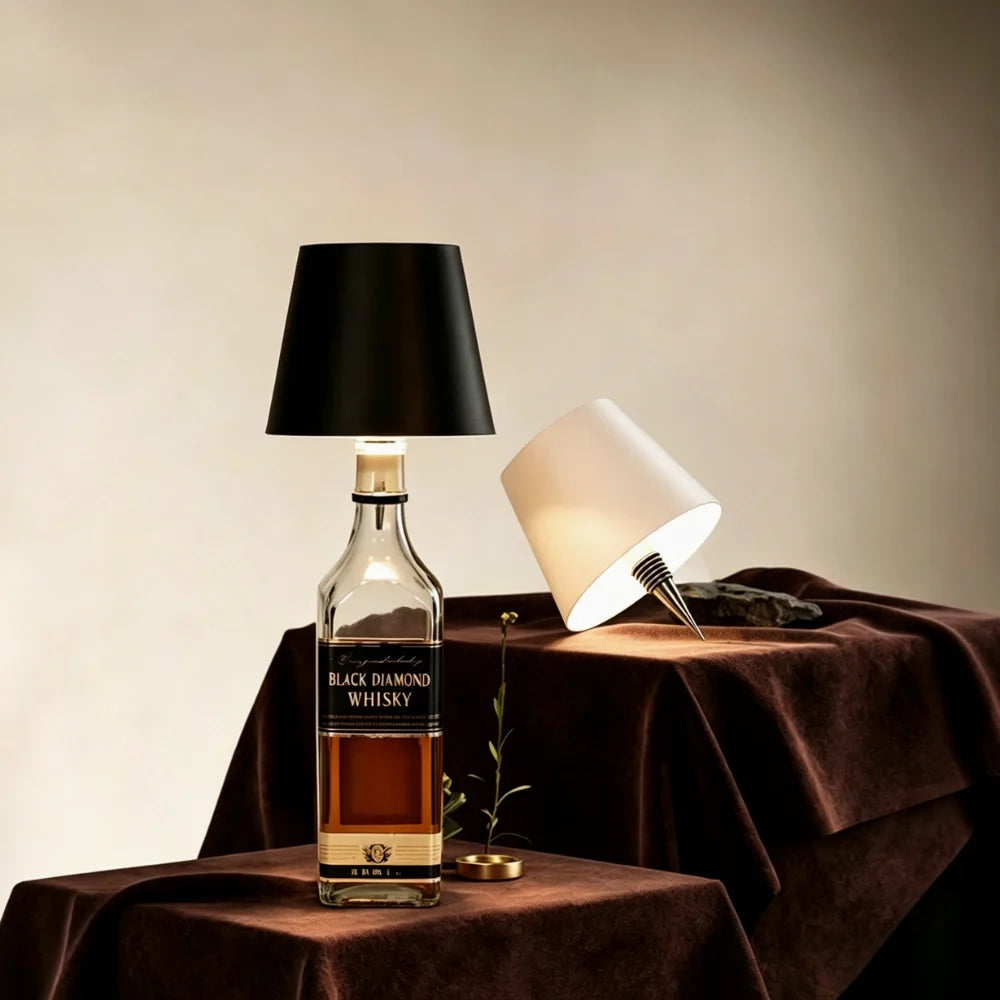 Rechargeable cordless bottle lamp with adjustable LED lighting and dimmable brightness control 3