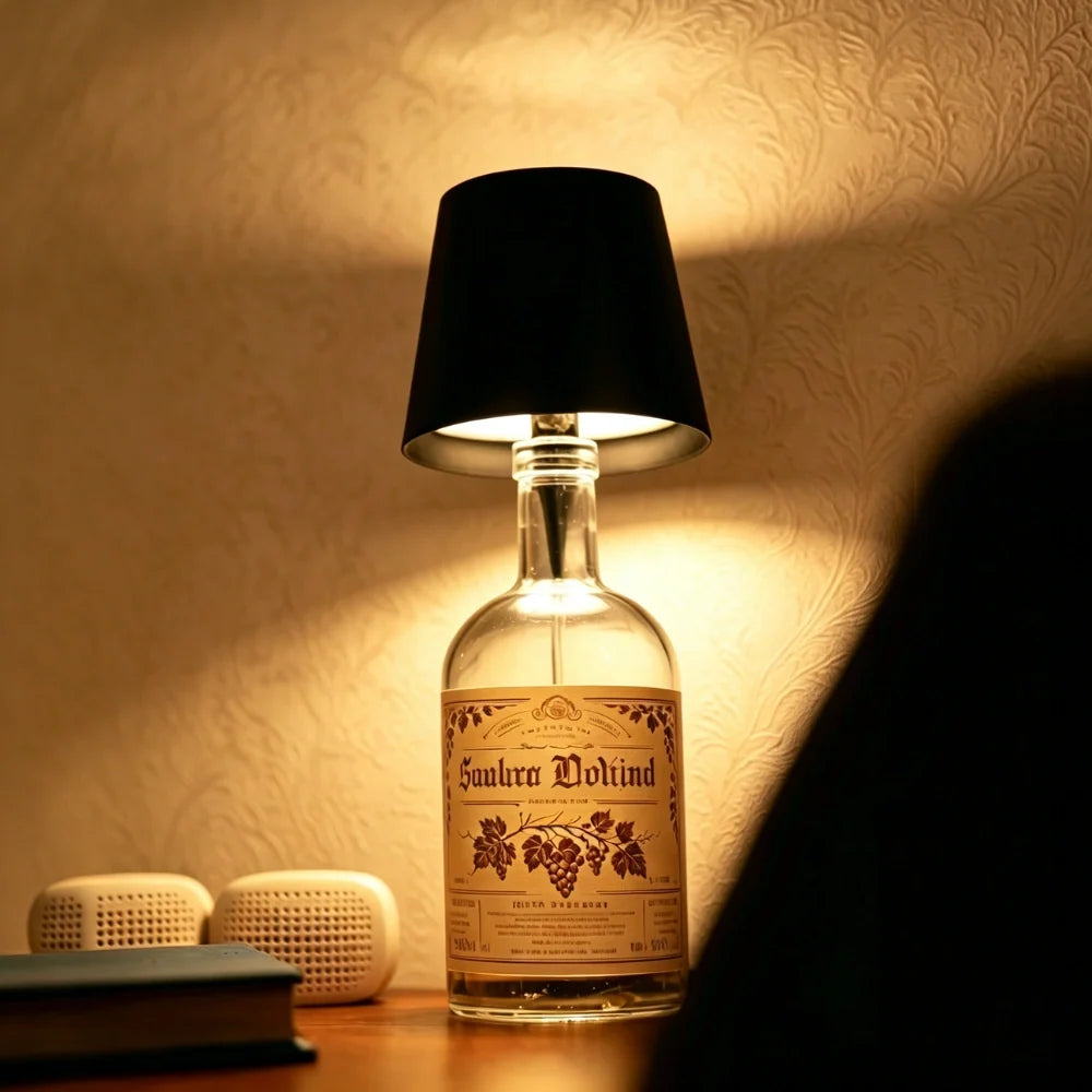 Rechargeable cordless bottle lamp with adjustable LED lighting and dimmable brightness control 5